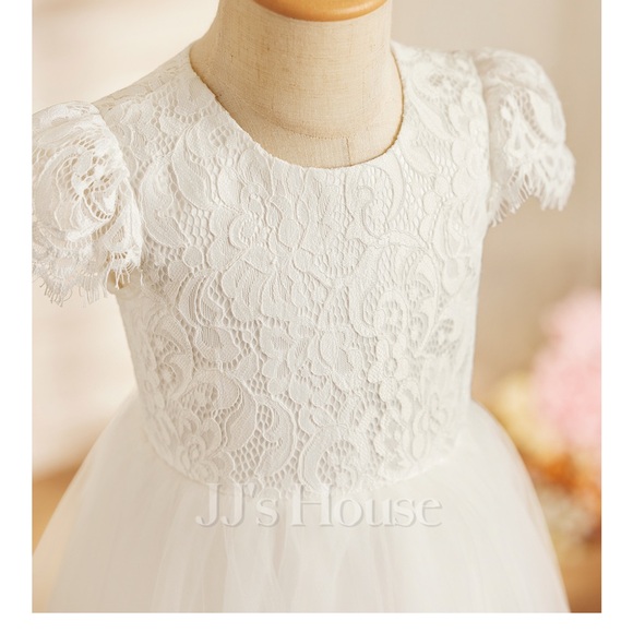 A-line Scoop Floor-Length Lace Tulle Flower Girl Dress 5T - Picture 8 of 16